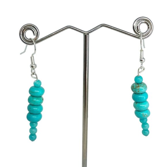 Handcrafted Beaded Drop Style Earrings Turquoise Blue Glass Beads Jewelry NEW - Picture 1 of 5